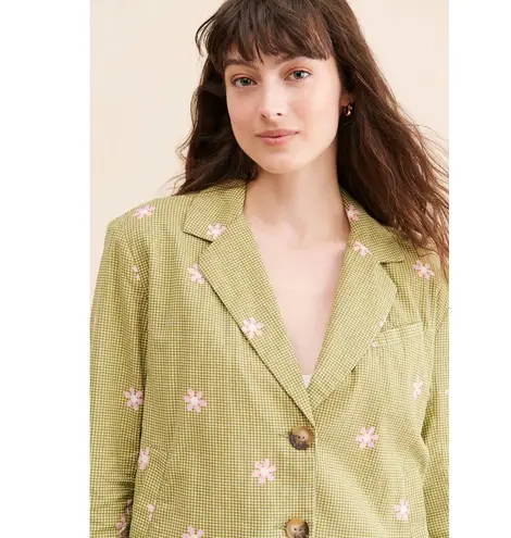 Milly NWT $198 Free People Cali Printed Blazer Jacket XS Green Daisy Flower Pink
