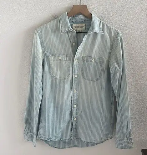 Ralph Lauren  Denim & Supply Top In Striped Chambray Front Button Long Sleeve S