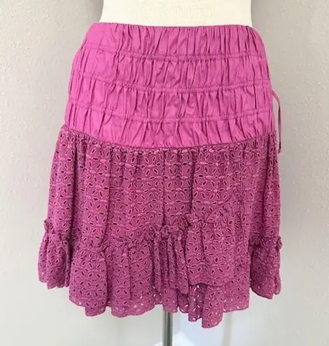 Bebe  Smocked Eyelet Mini Skirt Fuchsia Pink Barbie Pink Small IN004