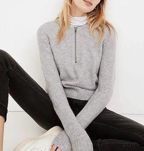 Madewell Wool Alpaca Blend York Half-Zip Pullover Sweater Gray Size S