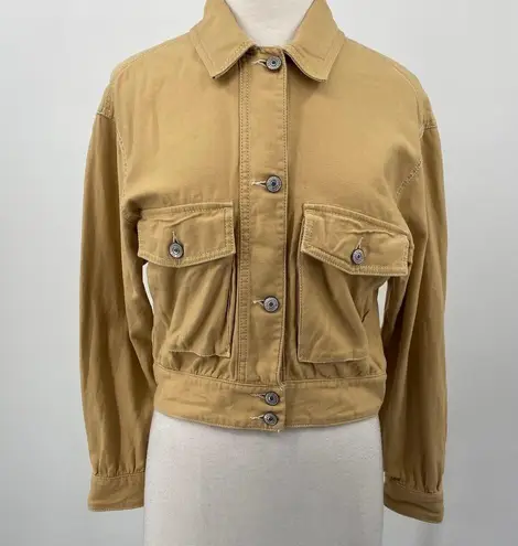 Abercrombie & Fitch  Cropped Jacket Cotton Button Down Cargo Tan Womens Small