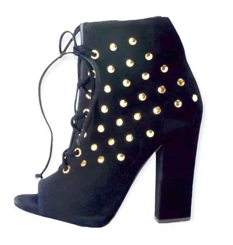 Giuseppe Zanotti Alien Studded Black Suede Peep Toe Heeled Booties