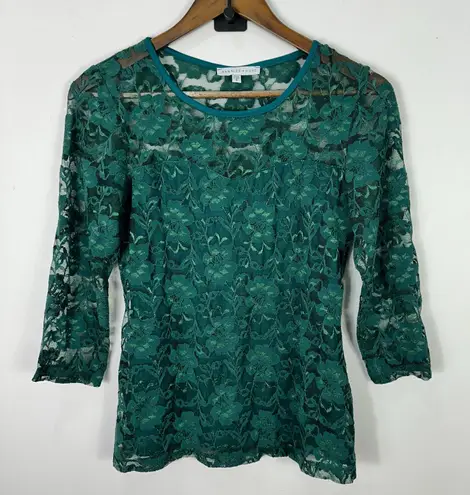 Annalee + Hope Annalee Hope Green Lace Blouse S Sheer Floral Fairy Boho Romantic Y2K Party Top - Image 1