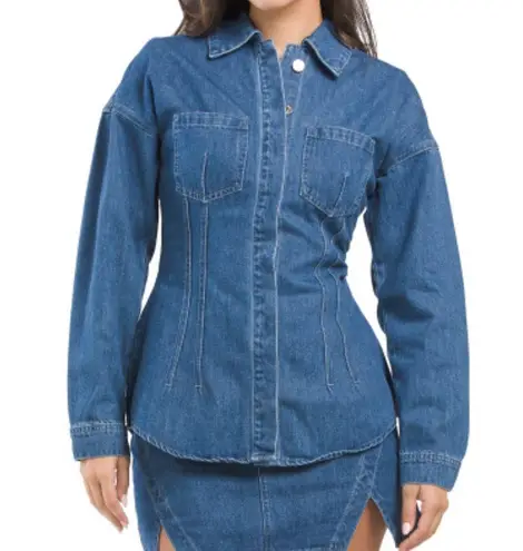 Torn By Ronny Kobo Stylish Denim button up blouse NEW