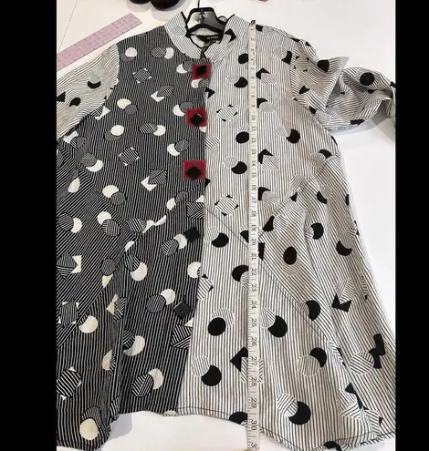 Ali Miles Womens M Tunic Blouse Top Geometric Lagenlook Black Size M