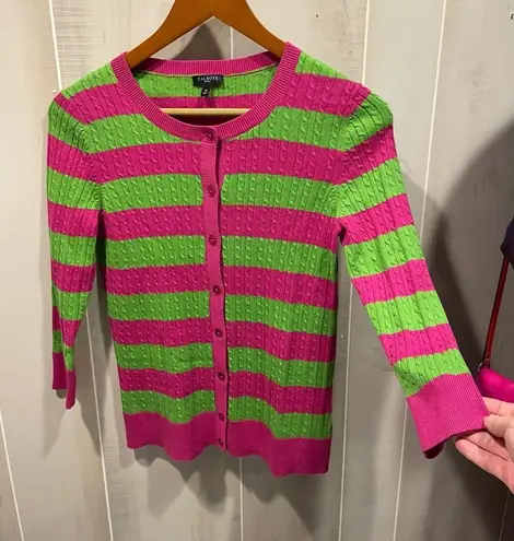 Talbots Cute avocado posh striped shaker knit cardigan button front 