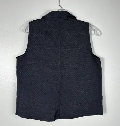 Billy Reid Black/Blue Textured Knit Henley Button Sleeveless Boxy Vest Top L