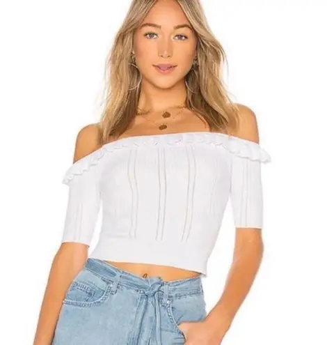 Cinq à Sept CINQ A SEPT- Amalia Top in Bright Light Off- Shoulder Crop Top