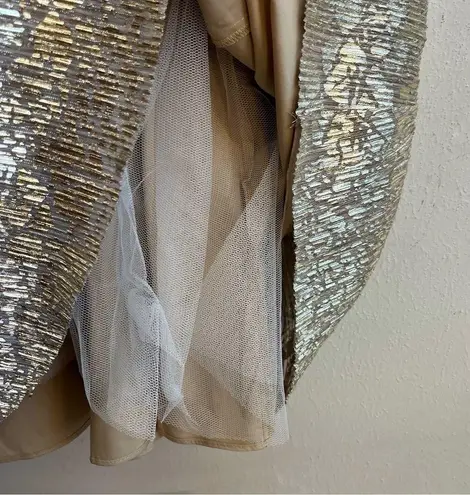 Aidan Mattox Dress Gold V-Neck Long Blouson Sleeve Tea Length A-Line Sz 12 NWT