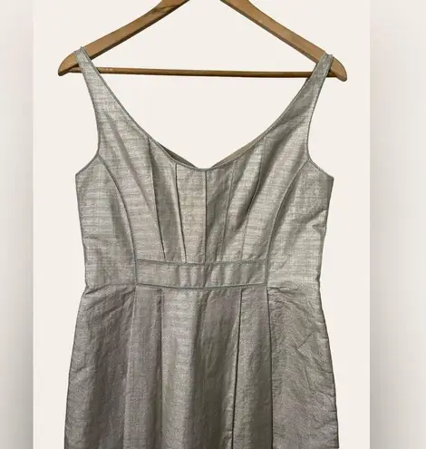 Zac Posen Metallic Linen & Silk Pewter Sleeveless A-Line Cocktail Dress Size 10