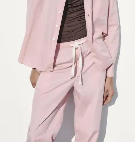 ZARA NWOT pink poplin pant’s drawstring waist straight leg pants