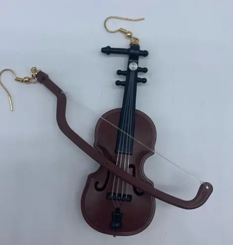 NEW brown violin and bow asymmetrical music instrument fashion earrings