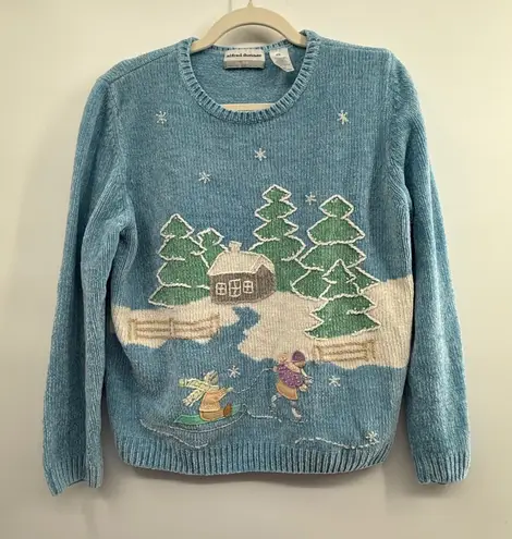 Alfred Dunner Petite XL Chenille Beaded Winter Scene Sweater Appliqué Chalet