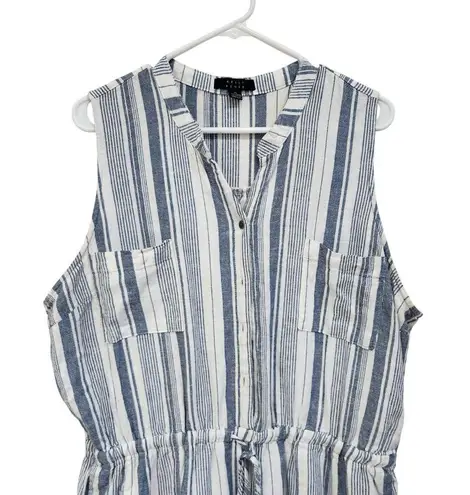 Kelly Renee Stripes Sleeveless Tie Waist Romper Shorts Blue White Size XL