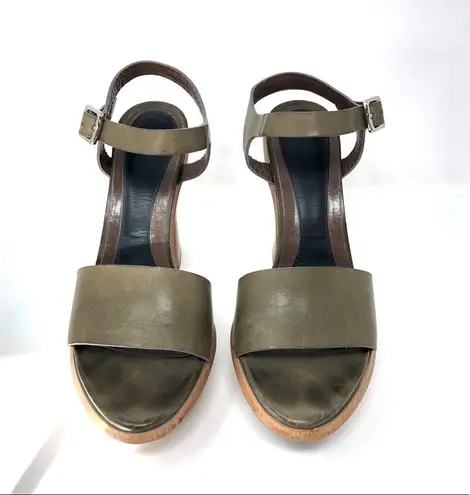 MARNI kahki green leather, wood sandals Size 9