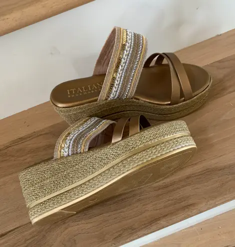 Italian Shoemakers Espadrilles Bronze Silver Wedges New Womens 8.5 Sandals