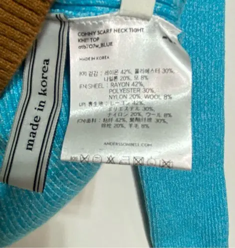 Andersson Bell Conny Scarf Neck Tight Knit Top One Shoulder Blue L Size L