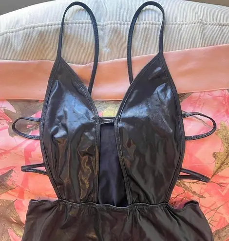 do my self y2k dead stock faux leather cut out club mini dress with tag