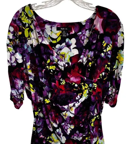 Style & Co XL Floral Print Top 3/4 Sleeve Purple Multi