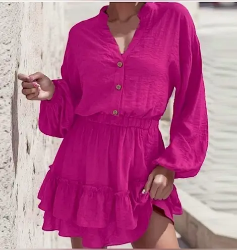 NEW Hot Pink Ruffle Mini Dress Size Small Crepe Barbie Mean Girls Party