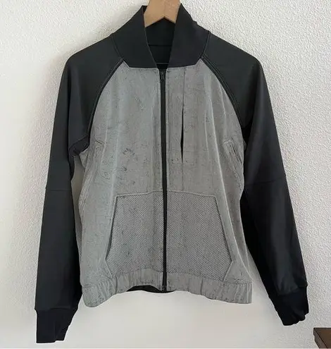 Lululemon  Var-City Bomber Jacket Black Silver-Gray Front Zip 8