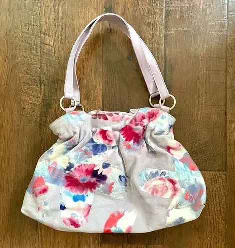 LANZETTI Painted floral suede summer bag made in Italy Purple