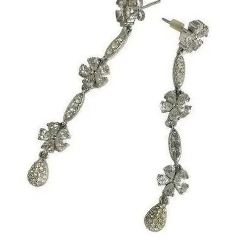 Longleaf Sparkle Floral Formal Dangle Earrings Stoned Silver