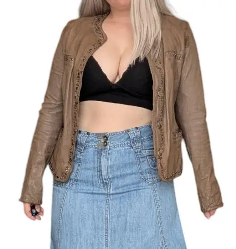 Vintage Violanti Studded Leather Jacket Linen Lined Brown Western Streetwear Size M