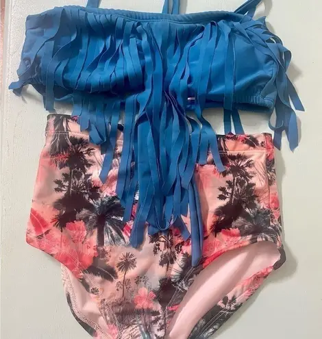 TEAL fringe bikini top only Blue Size L