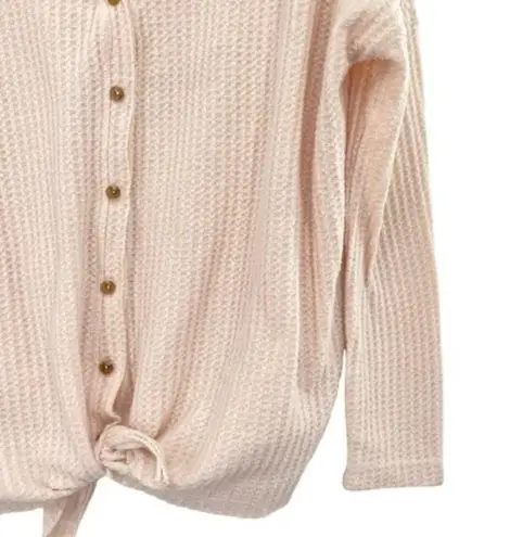 Wishlist  Waffle Knit Oversized Cream Tie Front Button Up Top