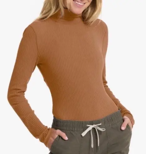 Vuori Bleeker Long Sleeve Ribbed Bodysuit Caramel- Size X-Small XS Mock Neck