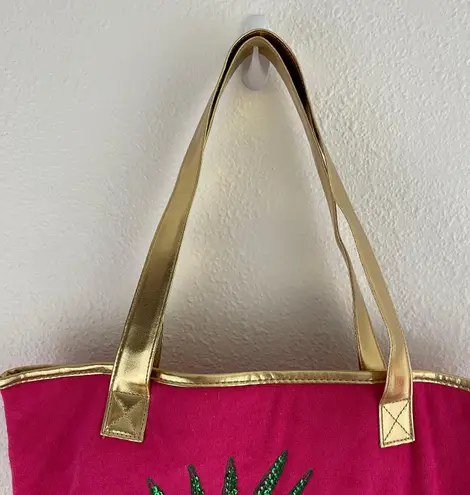 TWEETY Y2K Hot Pink Gold Terry Cloth Paradise Sequin Graphic Beach Tote Bag