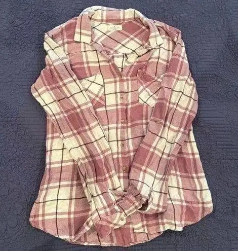 Thread and Supply  Pink Plaid Convertible Shirt, size small