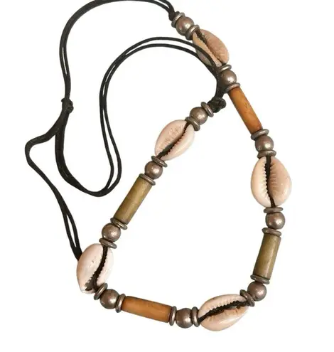 Vintage Cowrie Shell & Bone Bead Choker Necklace
