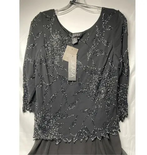NWT J Kara Women's Scoop Neck Line with 3/4 Sleeve Beaded Top Long Dress Black S Size 6