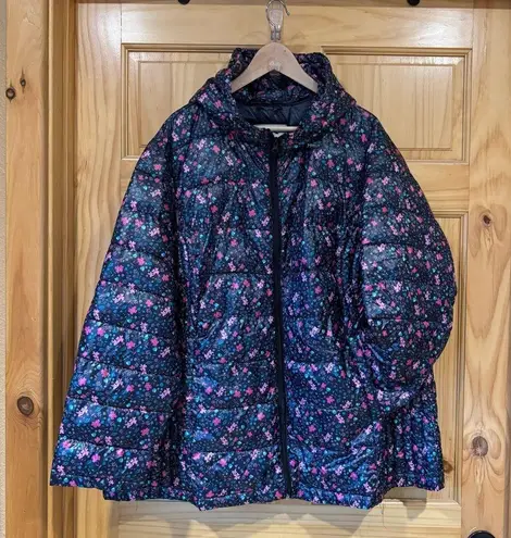 Woman Within floral navy packable puffer vest plus size 2X