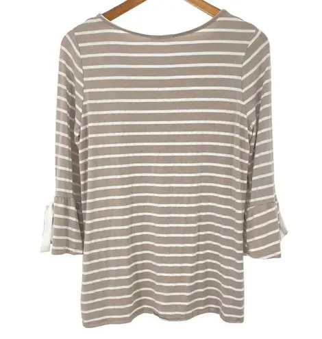 Prómesa PROMESA Striped Bow Tie Bell Sleeve Top Gray White Size Medium