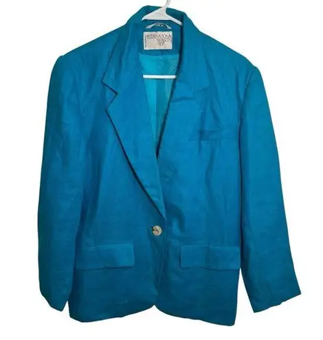 Vintage International Scene One Button Blazer Teal 6 Blue