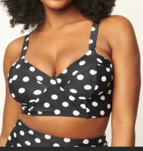 Unique Vintage retro swimsuit black polka dot bikini swim top size medium