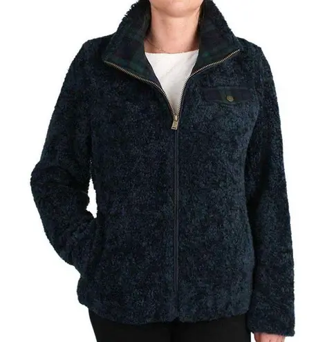 Pendleton  Fuzzy Zip Wool Sherpa Teddy Jacket Lined Plaid Contrast Navy Sz S