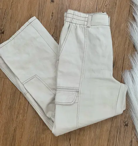 Full Tilt  Tan Cream Cargo Wide Leg Pants High Waisted Elastic Waist Size large - Image 1