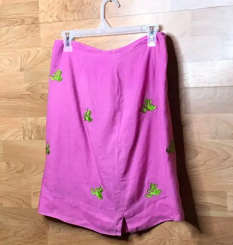 CJ Laing Linen Lined Skirt W/Embroidered Frogs Size 12