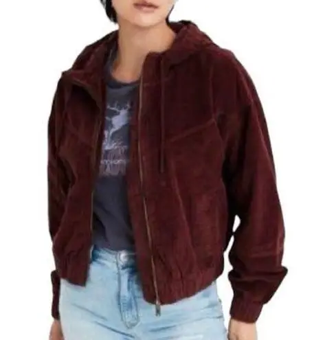 American Eagle AEO Corduroy Cropped Bomber Jacket Size Medium