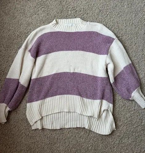 Altar'd State Women's Pullover Lavender Sweater Size Large Purple Ivory Striped