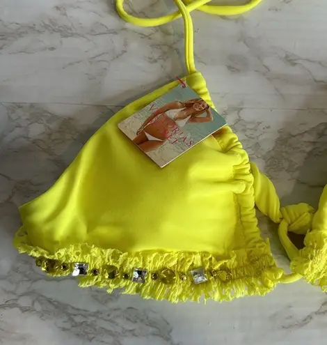 Victoria's Secret Victoria’s Secret Y2K neon yellow bling bikini top size small