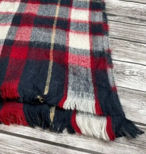 Unbranded Partially Felted Knit Woven Blanket Scarf Short Fringe Plaid Winter Blue