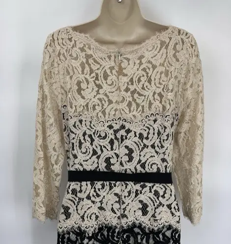 Tadashi Shoji Formal Long Gown Dress Womens 14 Black Cream Lace Belt