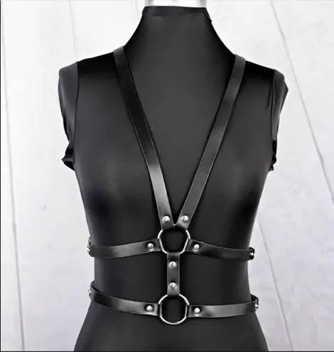 Black Harness ORing Double Belt New