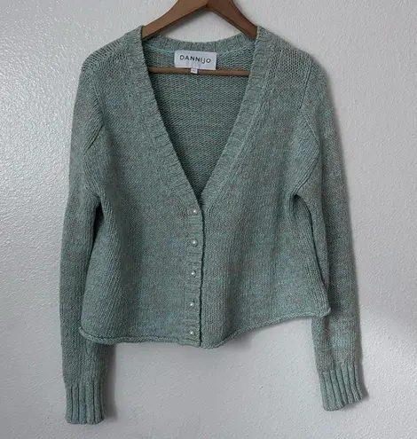 Dannijo L Cropped Cardigan With Pearl Buttons in Blue & Grey Heather Size L