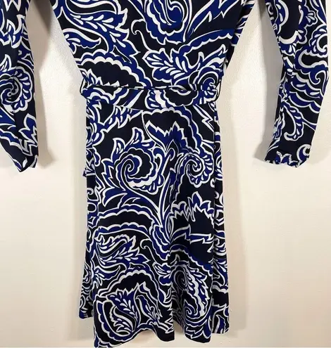 INC NWT  Black Navy White Puff Scroll Long Sleeve Waist Tie Business Casual Dress